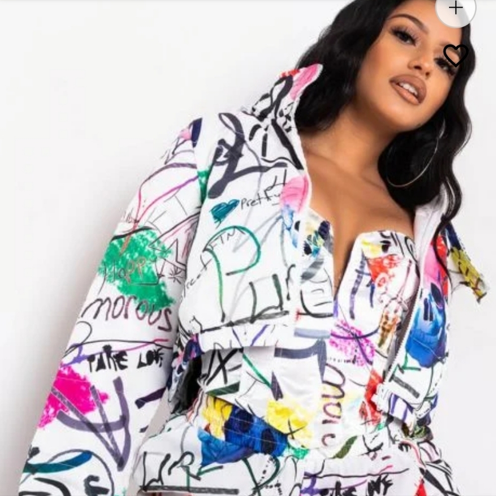 NWT Akira Writings On The Wall Graffiti Crop Puffer